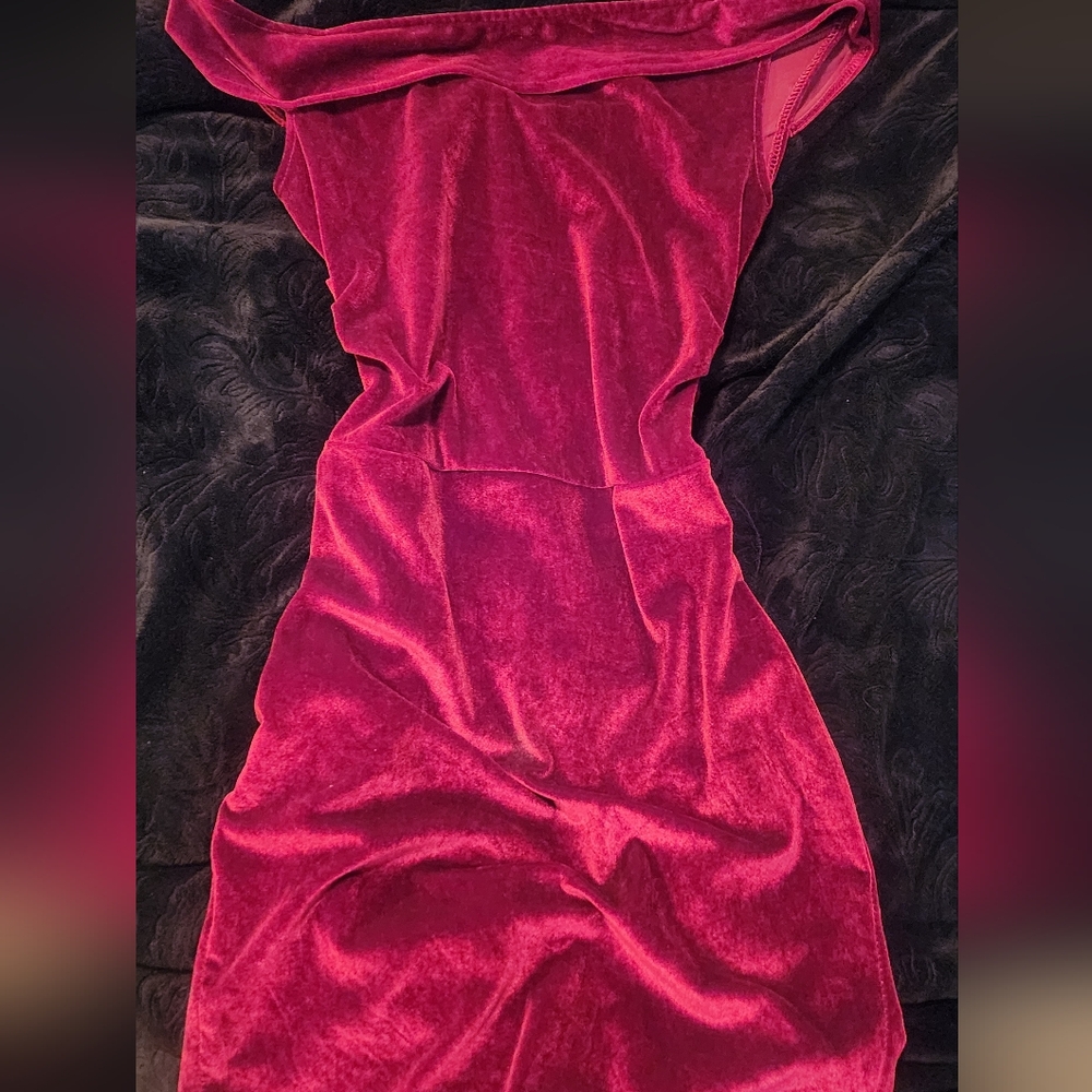 Stretchy Red Velvet Mini Dress - Picture 4 of 4